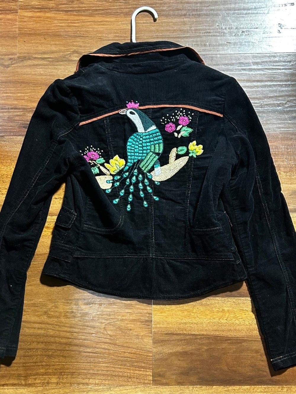 Vintage Miss me embroidered peacock corduroy Jacket size S Boho